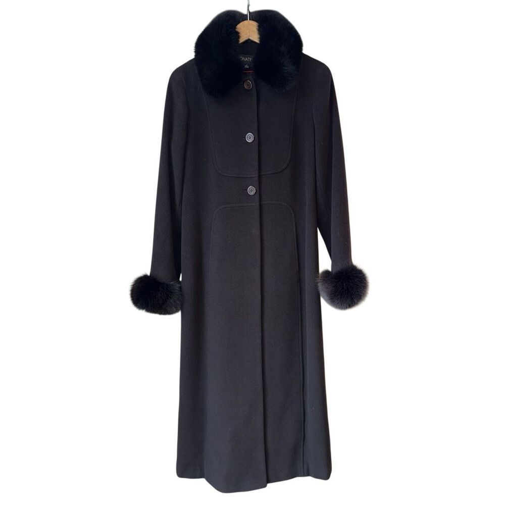 Donatella Brown Long Wool Coat with Removable Dyed Fox Fur Collar & Cuffs